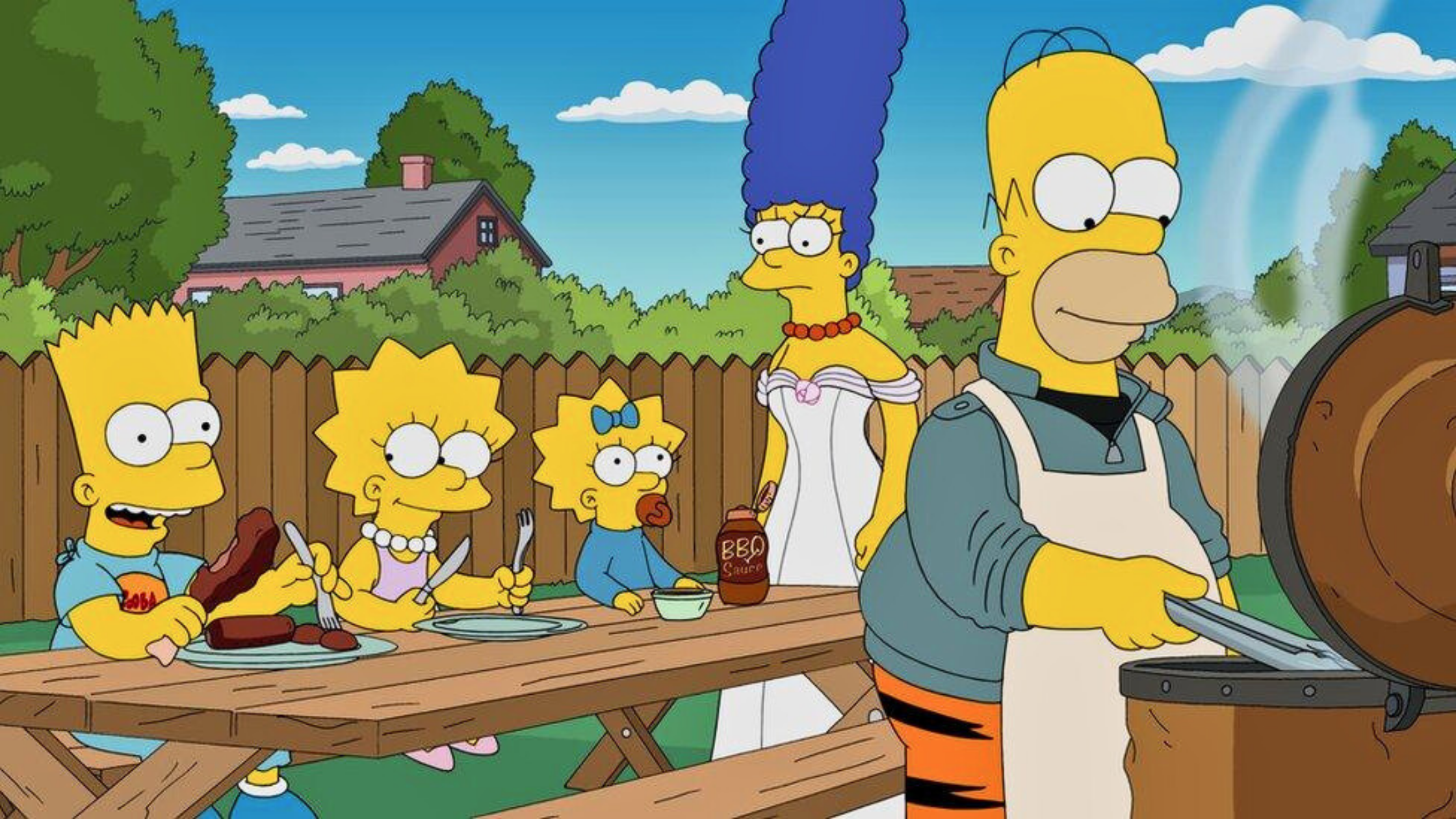 cartoon characters at a picnic table